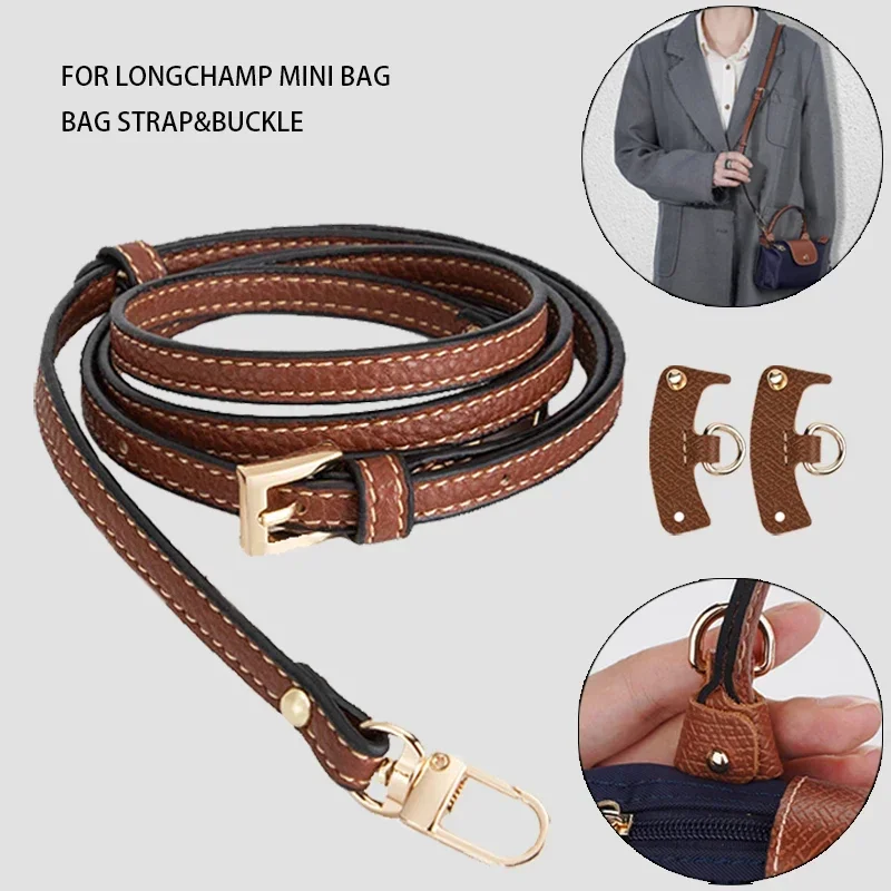 Set tali tas, Set tali tas Mini Longchamp, tali tas modifikasi selempang kulit asli tali bahu, aksesoris Diy