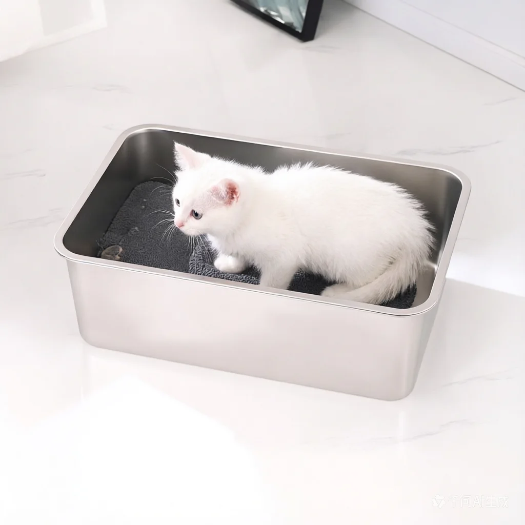 

Stainless Steel Cat Litter Box Small Medium Size Metal Kitty Litter Pan Easy Clean Open Top Toilet Tray for Pets Kitten