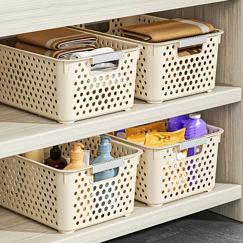12pcs Stackable Plastic Storage Baskets Organizer  with Handles Space-Saving Storage Boxes for Home Organization Shelf Baskets