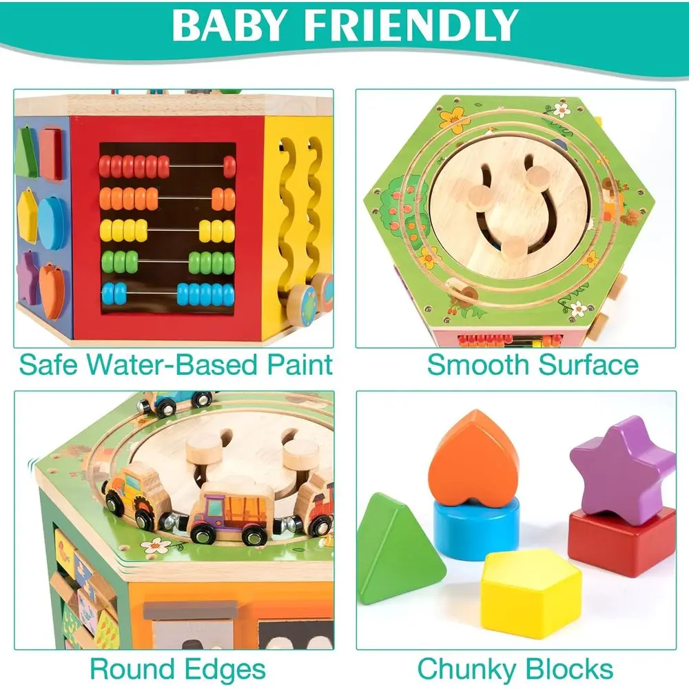 Cubo de atividades agrícolas de madeira 9 em 1, brinquedo educativo montessori para crianças de 1 a 2 anos, presente ideal para primeiro aniversário com trem magnético