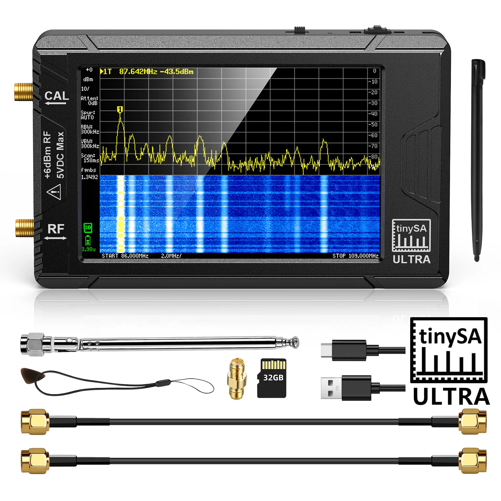 

2023 New Handheld 2.8" Display Tiny Spectrum Analyzer TinySA ULTRA 4" Display 100kHz to 5.3GHz with 32GB Card Version V0.4.5.1