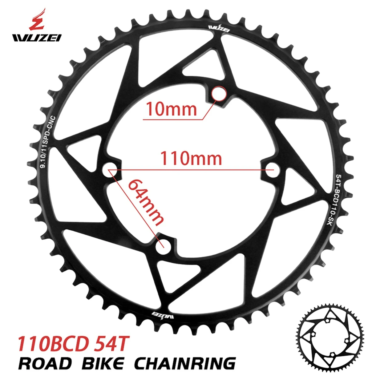 WUZEI Road Bike Cainwheel 4 Bolts 110 BCD Speed Bicycle Chainring 110BCD 4 Holes Crown 36T 54T Star for Shimano 105 R7100 R8100