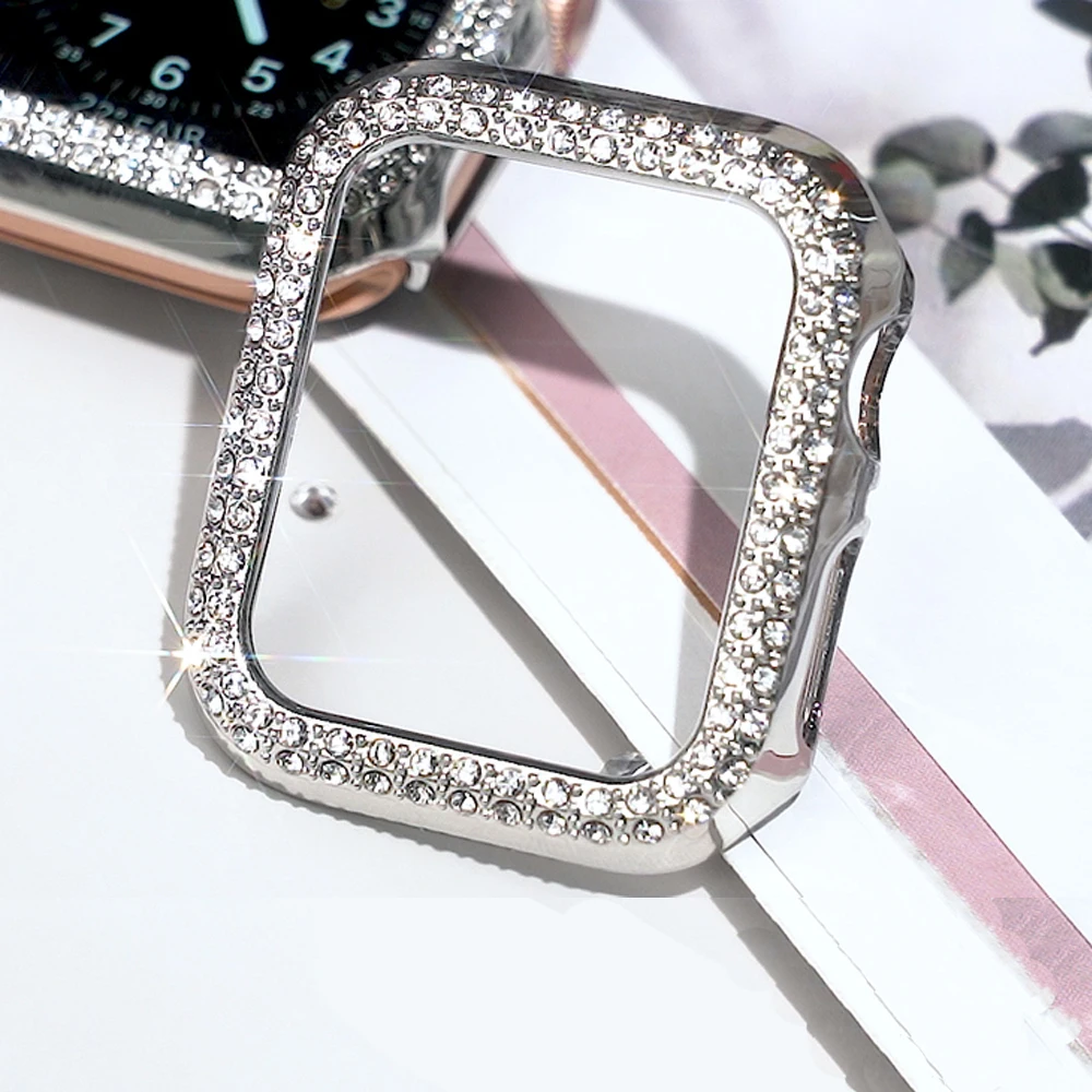 애플 워치 케이스 커버, 블링 다이아몬드 라인석 PC 범퍼 보호대, 얼굴 iWatch 보호, 시리즈 10 액세서리, 42mm, 46mm