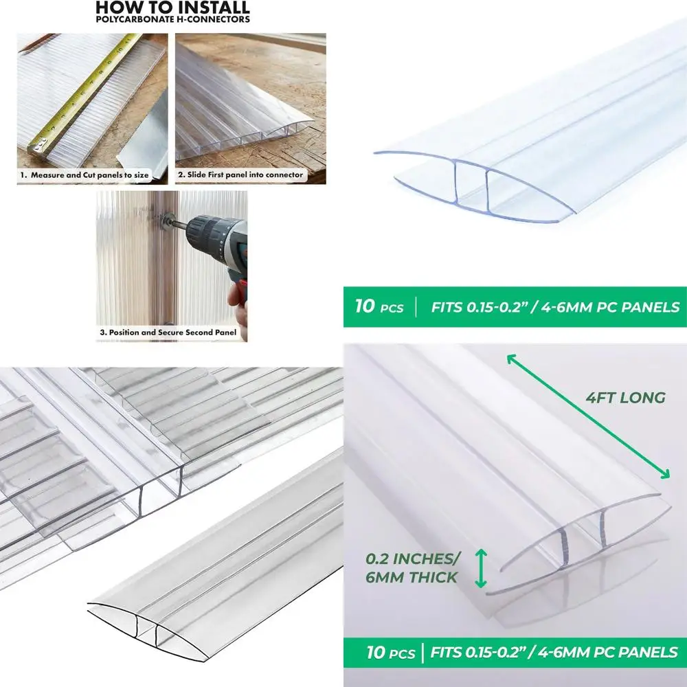 

Поликарбонатные панели для теплиц с двойными стенками, толщина 0,2 дюйма (6 мм или 4 мм), соединяемые, длина 4 фута, упаковка 10 штук.