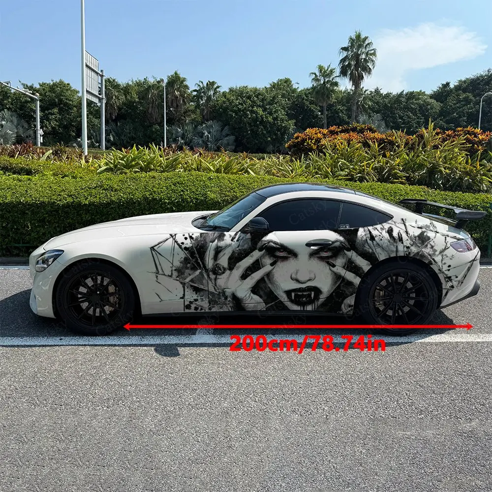 2pcs Ink Splash Vampire Roar, Fade-resistant, Enhance Vehicle Aesthetics With Bold Artistic Design Car Vinyl Wraps