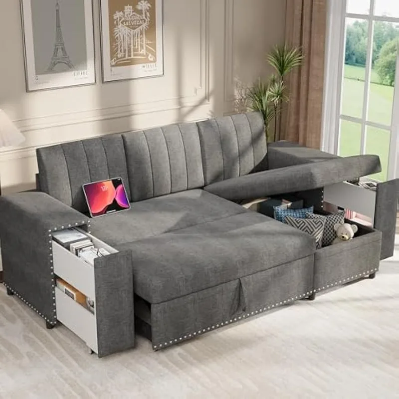 

Sofa Bed, Sleeper Sofa Couch with Pullout Bed, L Shaped Couch with Storage Chaise, Home Sofa for Living Room, Office, Ap