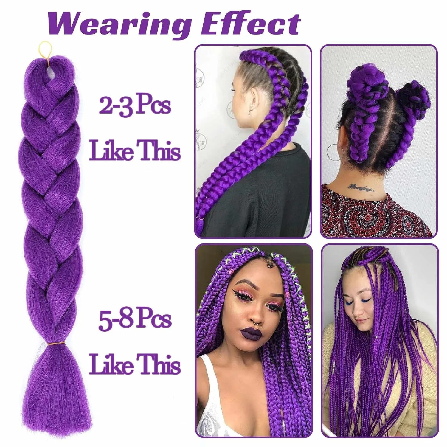 Flechthaar, synthetischer schwarzer Zopf in Haarverlängerungen, Zöpfe, Haar für Twist, 61 cm, Jumbo-Flechthaar für Cosplay, Party, Make-up