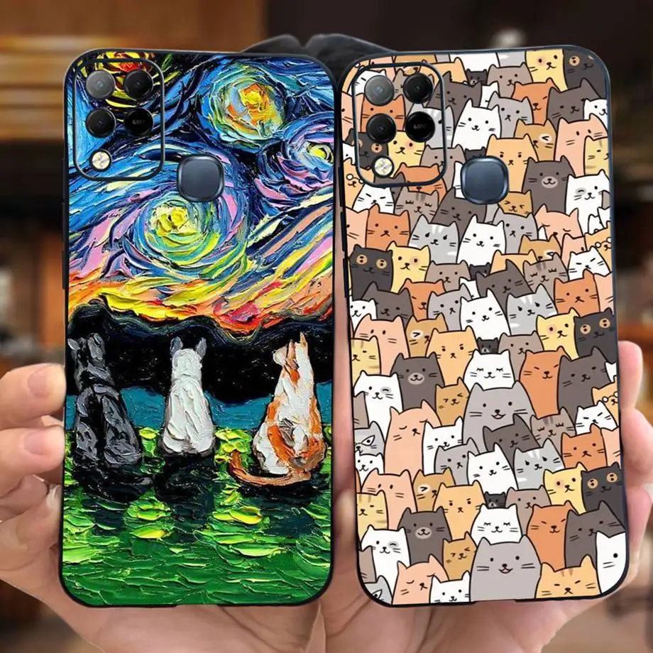 For Infinix X689F X689 Case Infinix Hot 11 G37 Hot 10S NFC 10T Coque Funda Soft Silicone Camera Protected Black Cat Space Man