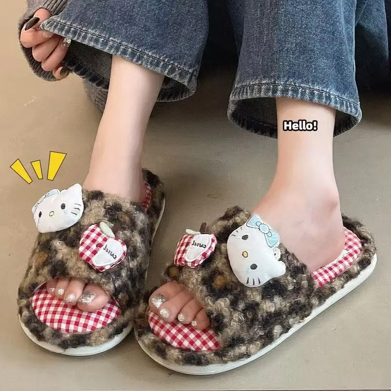 

real photos 2026 autumn winter new Sanrio hello kitty caroon doll cute lovely good quality women girls warm cotton slippers