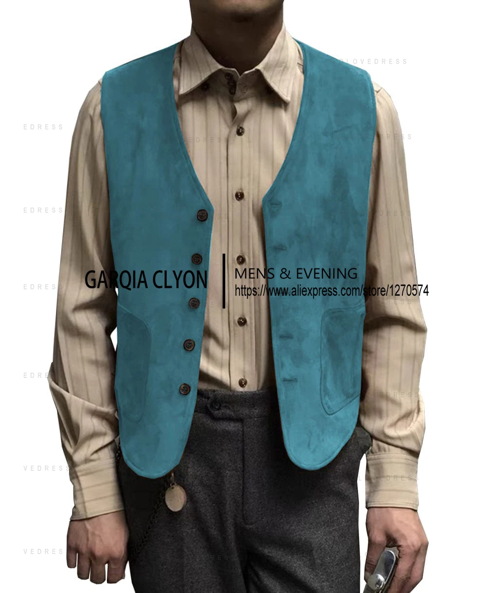 Casual Men\'s Fashion Suede V Neck Waistcoat Denim jacket  Single Breasted Men’s Vest