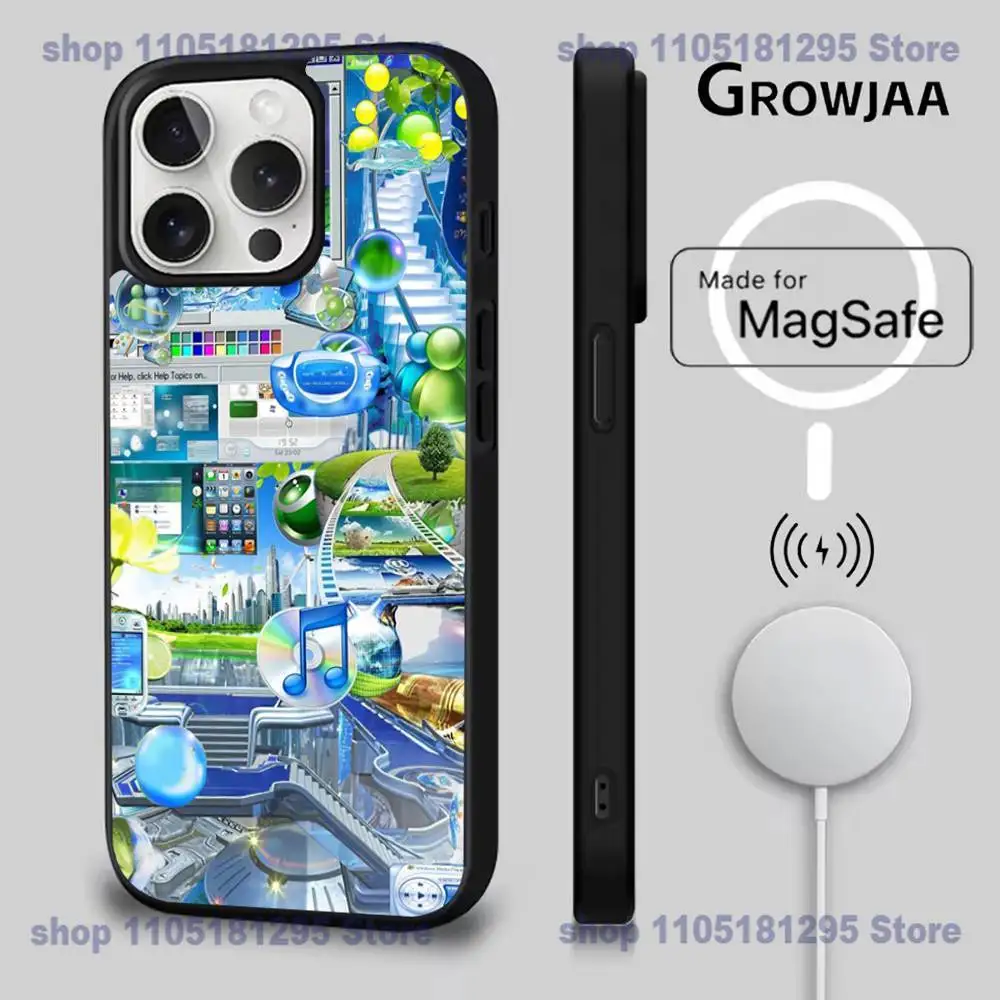 Funda de teléfono Frutiger Aero para iPhone 17,16,15,14,13,12,11,Pro,Max,Plus,Mini,SE4,E carga inalámbrica Magsafe magnética