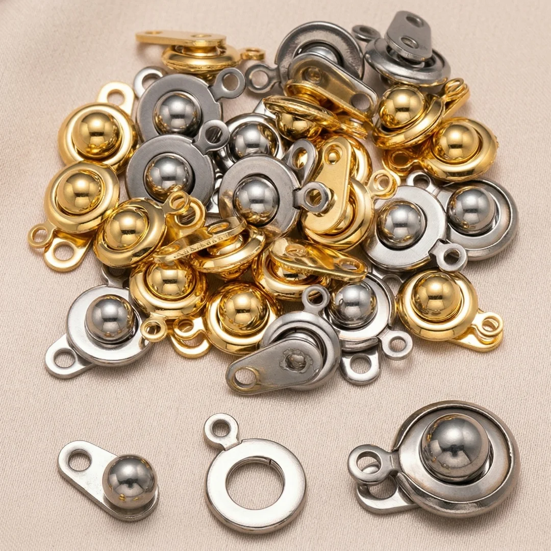 10 Sets Snap Clasp Stainless Steel Button with 2 Holes Fastener Clasp Connector Jewelry Clasps for Making Necklaces Bracelets