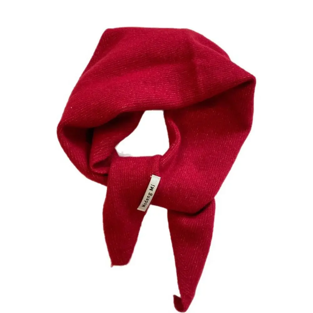 British Style Solid Color Triangular Short Shawl Warm False Collar Wool Blend Scarf Cashmere-like Knitted Scarf Winter