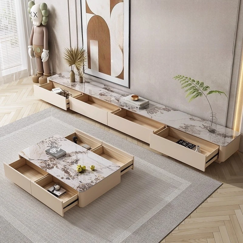 بلاطة صخرية فاخرة خفيفة 180 200 220 240 260 280 300 320 340 360 380 سم حامل تلفاز خزانة تلفزيون أثاث غرفة المعيشة طاولات القهوة #3