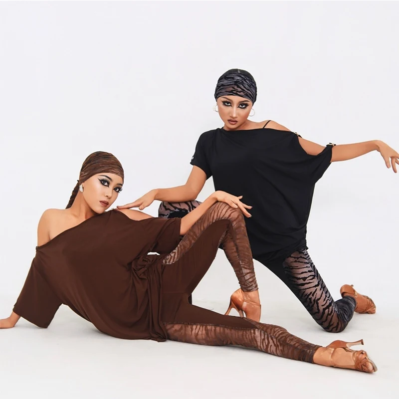 

Новая одежда для латинских танцев ча-ча-румба, женские свободные топы, леггинсы с принтом зебры, тренировочная одежда для взрослых, сексуальные брюки для латинских танцев S1318