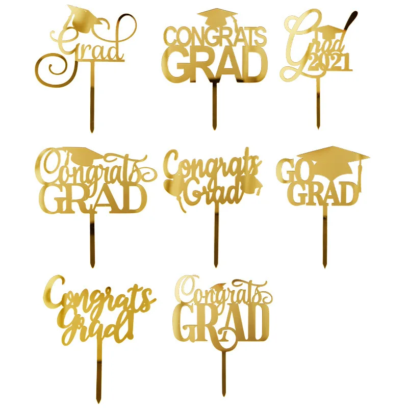 Graduation Season Birthday Cake Topper Gold Congratulations You Got It Grad Acrylic Cake Toppers for Student Party Decoration