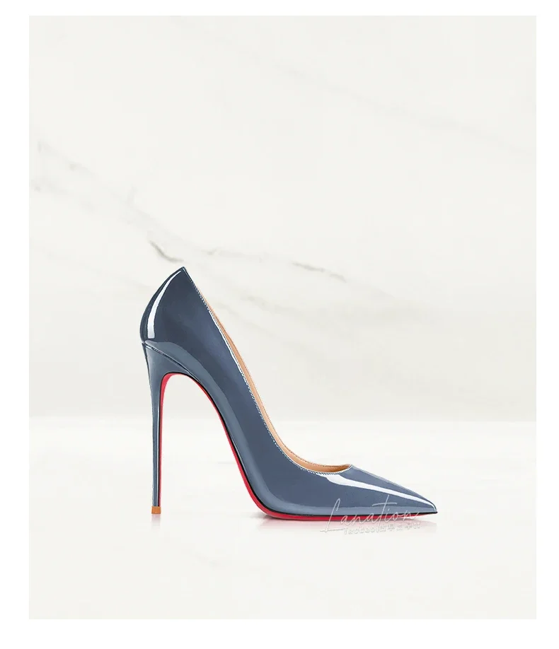 HLTINO Navy Blue Pumps Red Bottom Plus Size 43 Women Luxury Brand High Heels for Evening Dress Bright Spring Summer Shoes