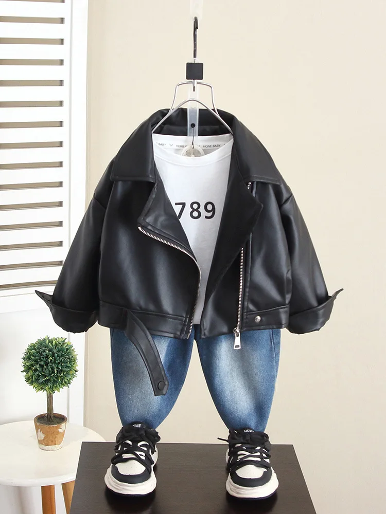 Spring Autumn Boys Leather Jackets For 2-11 Years New Classics Handsome Baby Boy Pu Outerwear Kids Clothing Zipper Fly Coats