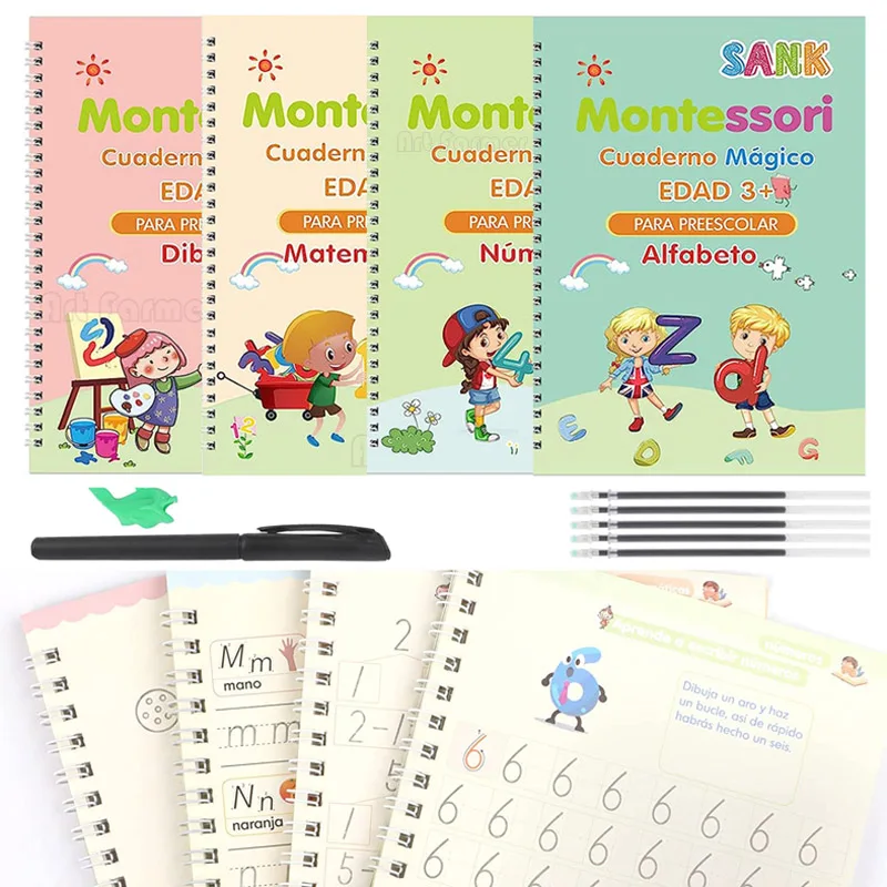 Spanish Magic Books Learning Lettering In Tracing Workbook for Kids Reusable Notebooks for Children Spanish Montessori Writing