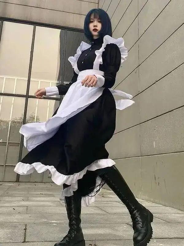 メイドコスチューム レディース メンズ デイリー コスプレ 可愛い ロリータ ドレス アニメ メイド服 ロリ 黒 ユニセックス ロングドレス ファッション レディース MSW8