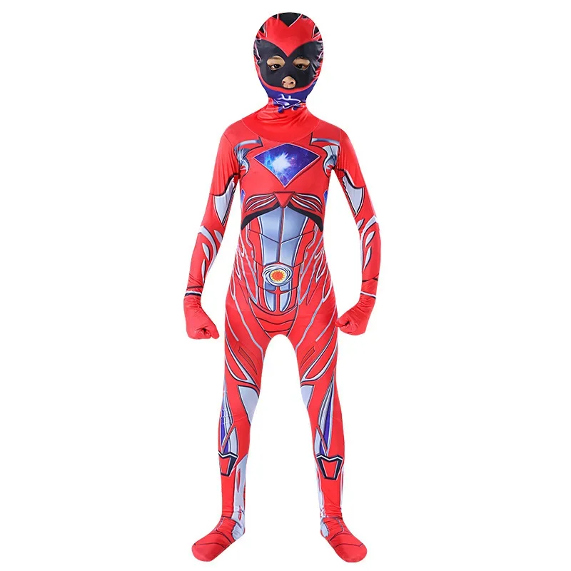 Fancy Kids Supereroe Power Zentai Rangers Costume Cosplay Bambini Mecha Five Beast Tuta Carnevale di Halloween Vestiti cosplay