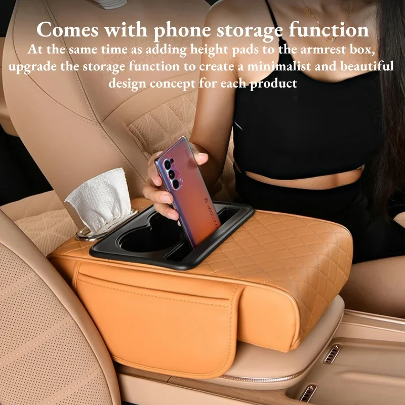 Car Center Console Armrest Cushion Thicken Arm Rest Box Pad Side Extension Cushion with Cup Holder Tissue Box Organizer Bag - Image 3