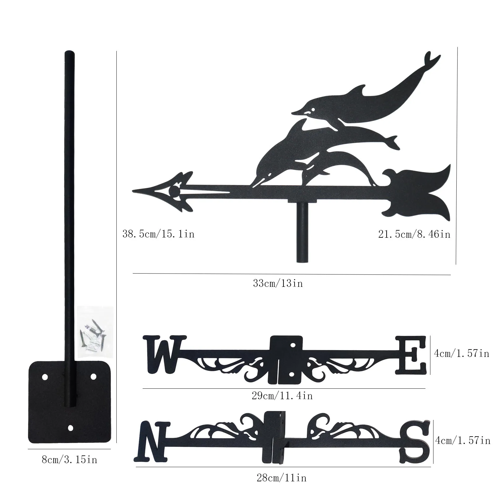 Dolphin Weathervane Silhouette Art Black Metal Animal Protector Wind Vanes Outdoors Decorations Garden For Roof Yard Building