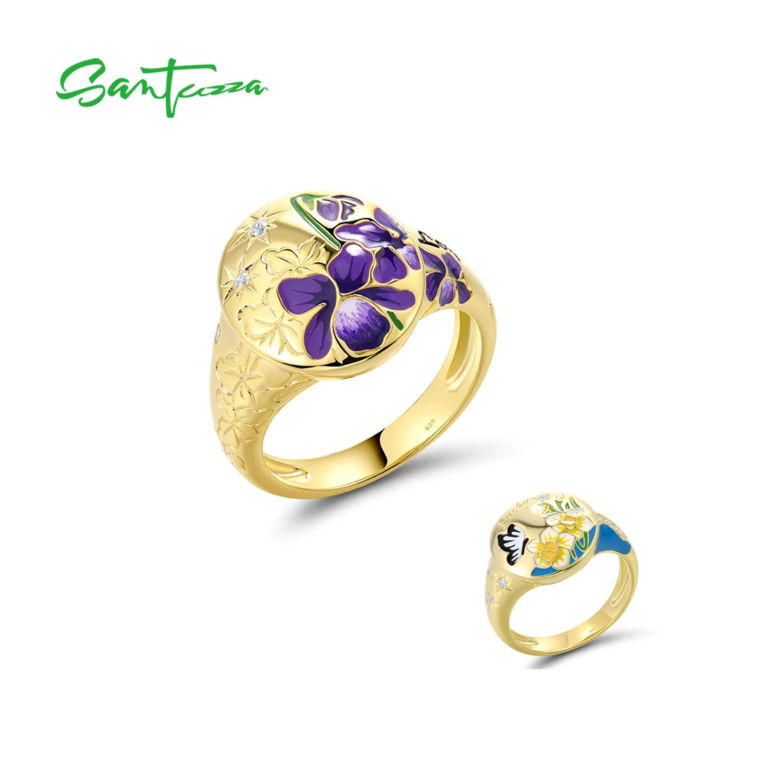 

Кольца SANTUZZA из чистого серебра 925 пробы для женщин, сверкающие белые кольца с фианитами и коричневым шпинелем, элегантные кольца в форме розы, подарок, изысканные ювелирные изделия