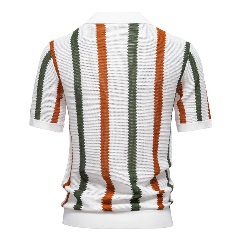 

2025New summer style breathable hollow men's short sleevespoloStriped Sweater European Size KnittedPOLOMen's Shirt