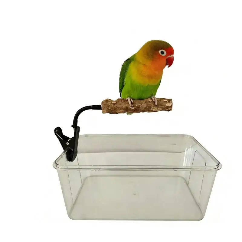 Adjustable Wooden Bird Perch Clip On Parrot Potty Training Stand Pet Waste Collection Station