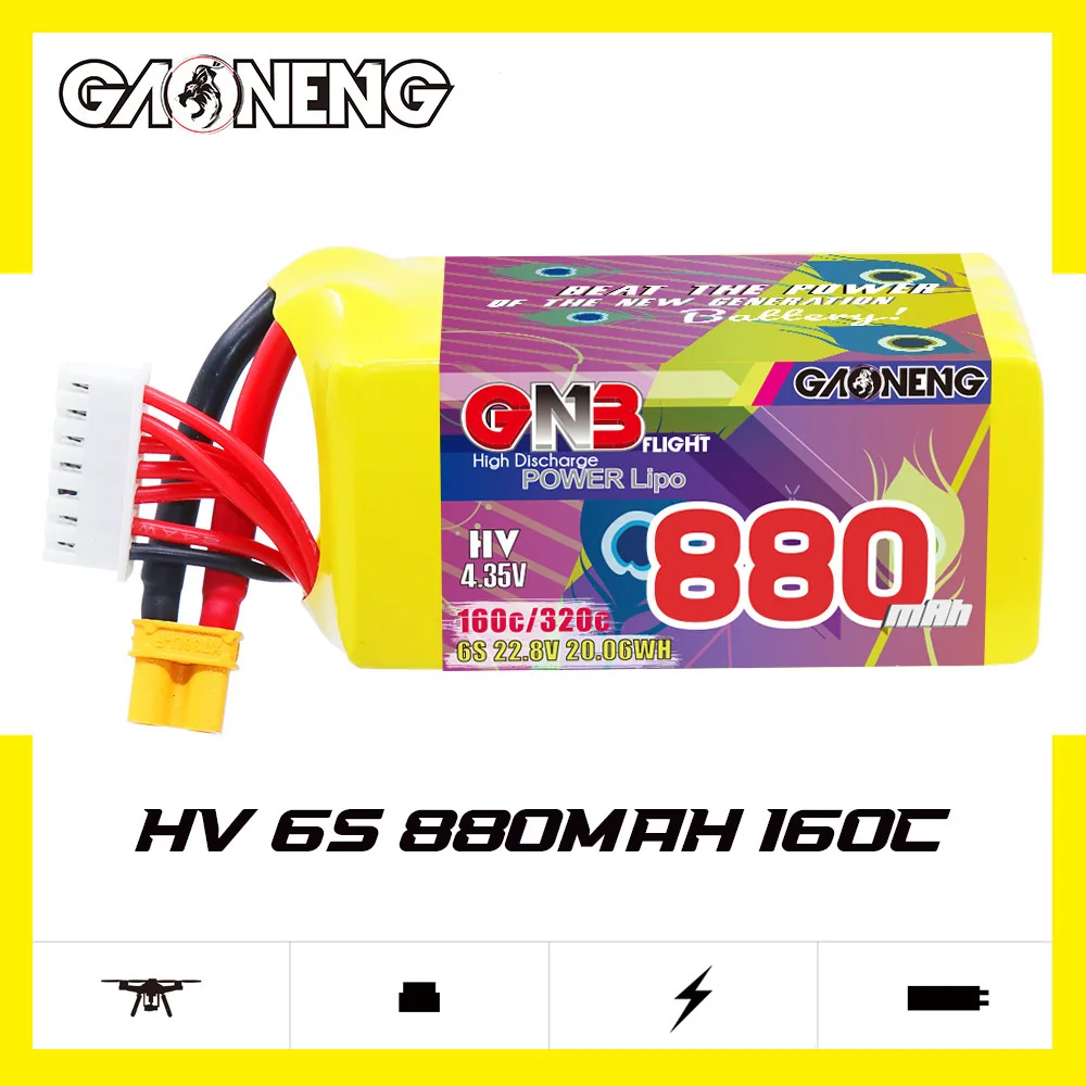 GNB Lipo Battery 6S 880mAh 22.8V 160C/320C With XT30/XT60 Plug for Drone Remote Controlled FPV Quadcopter Helicopter Aircraft