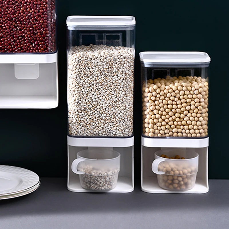 Cereal Dispenser Plastic Clear Wall Mounted Divided Rice Dry Food Container Storage Organizer for Home Kitchen