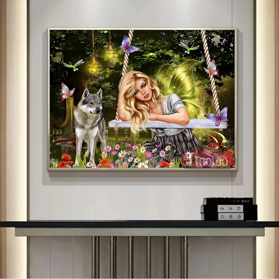 5D Fairy Garden Landscape Diamond Painting Diy Animal Wolf Full Diamond Cross Embroidery Mosaic Picture Handicraft Hobby Decor