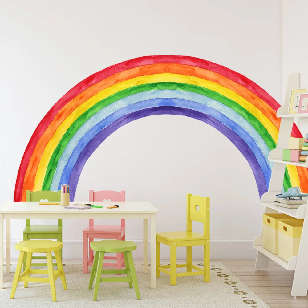 Cartoon Nordic Scenery Watercolor Rainbow Wall Sticker For Children's Room Background Wall Decoration Self Adhesive Sticker Kids