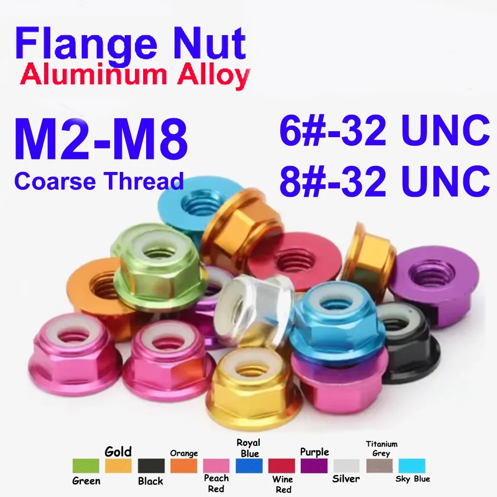 M2 M2.5 M3 M4 M5 M6 M8 Coarse 6#-32 8#-32 UNC Thread Aluminum Nylon Insert Self-locking Flange Nuts RC Car Accessories