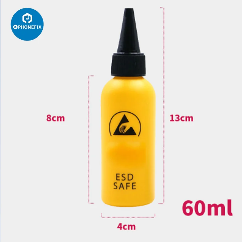 FX432N Durable 60ml Anti Static Solvent Bottle with Stainless Needle Tip Liquid Flux Alcohol Oil Dispenser for Phone Repair Tool