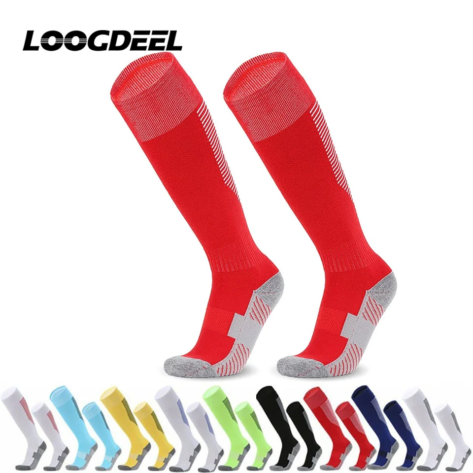 

LOOGDEEL Towel Bottom Children's Football Socks Adult Over Knee Non slip Kids Soccer Long Tube Striped Sports Basketball Socks