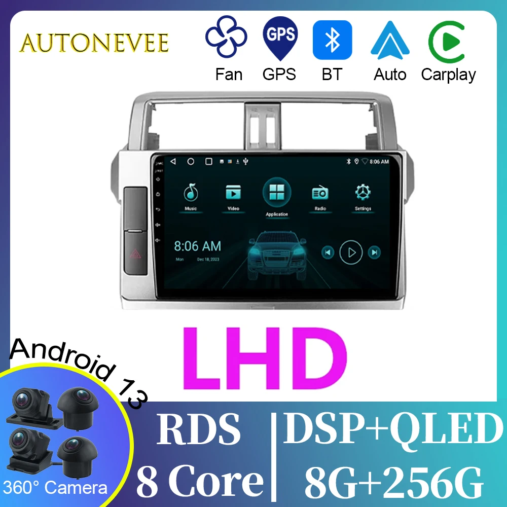 

4G для Toyota Land Cruiser Prado 150 2013-2017 IPS Android Автомобильный радиоприемник GPS-навигация Мультимедиа Стерео Carplay без 2din DVD