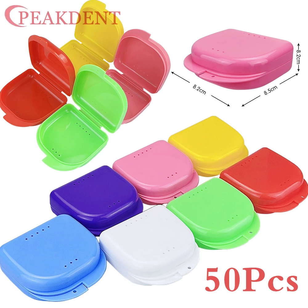 

50Pcs Dental Retainer Case Hook Air Vent Holes Dental Teeth Retainer Box Mouth Guard Case Orthodontic Denture Storage Container