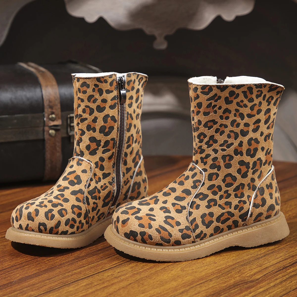 Kids Boots Winter Girls Fashion Brand Middle Calf Princess Snow Boots Toddler Children Boys Leopard Warm Fur Shoes Soft Sole