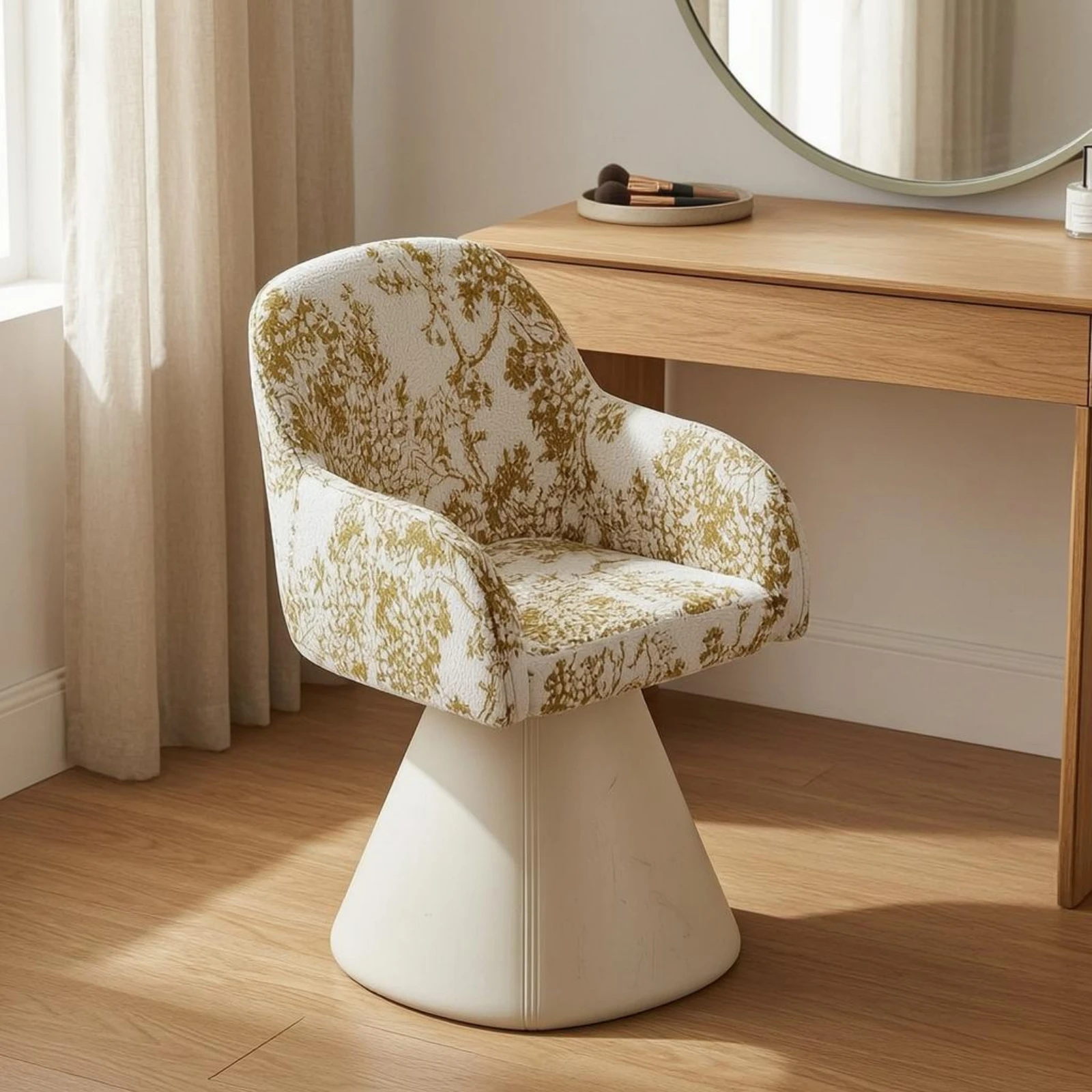 Swivel Makeup Chair Padded Swivel Vanity Chair Backrest Vanity Stool Foam Filled Furniture Comfortable for Bedroom image 2