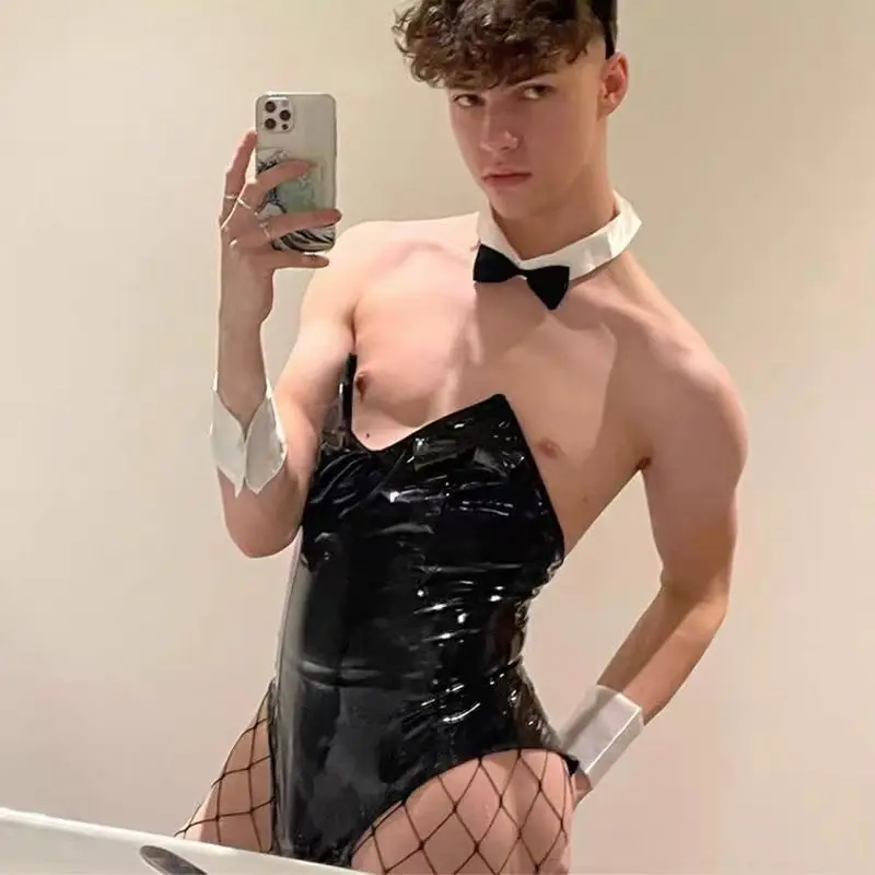 ชุดคอสเพลย์กระต่ายชาย ชุดจั๊มสูทเซ็กซี่ ชุดชั้นในคู่รัก สำหรับงานปาร์ตี้ บาร์ ไนท์คลับ ชุดเล่นบทบาทสมมติ ชุดยูนิฟอร์มกระต่ายชายสุดสนุก