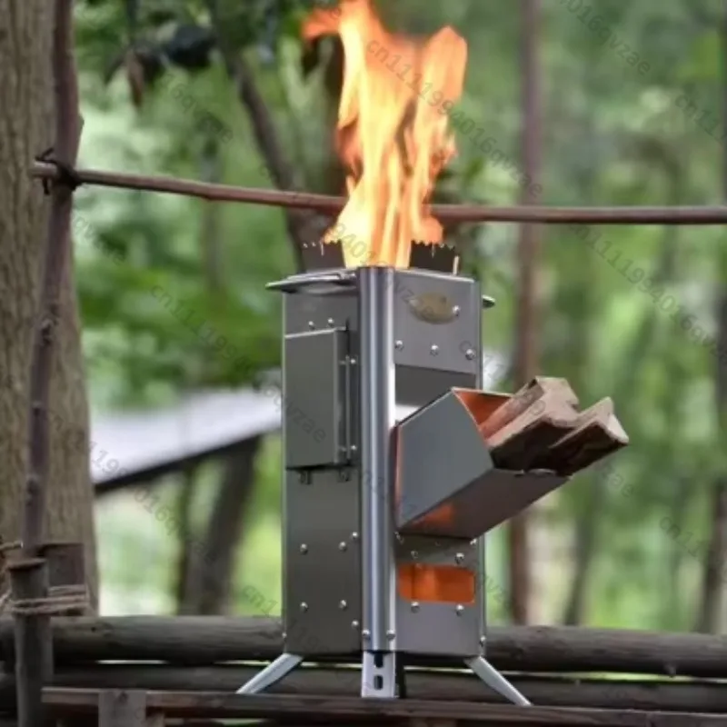Portable Stainless Steel Rocket Smokeless Stove, Outdoor Adventure Camping Equipment, Boiling Water Cooking