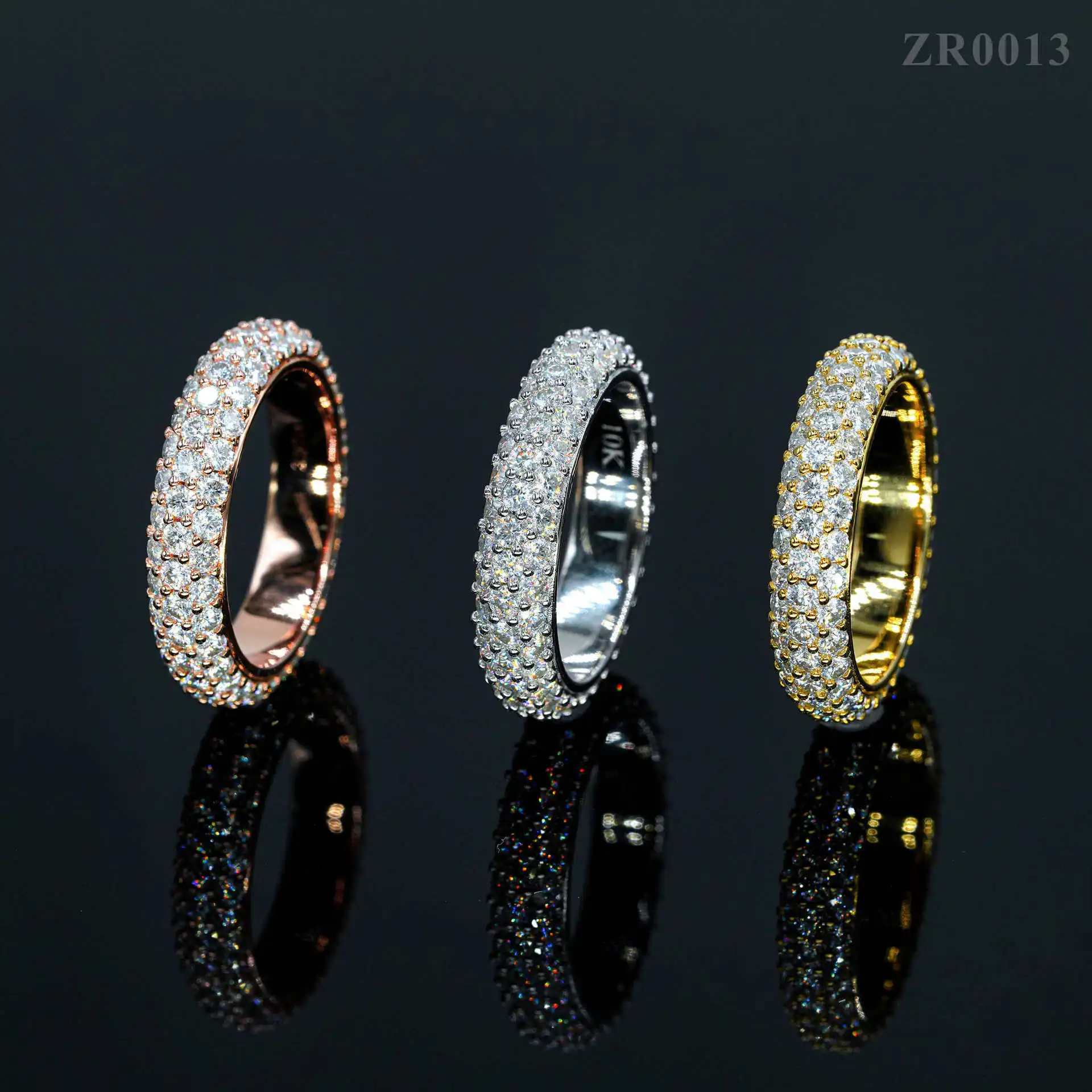 European and American hip-hop S925 silver inlaid VVS three row circular moissani ring for men and women Instagram fashion trend