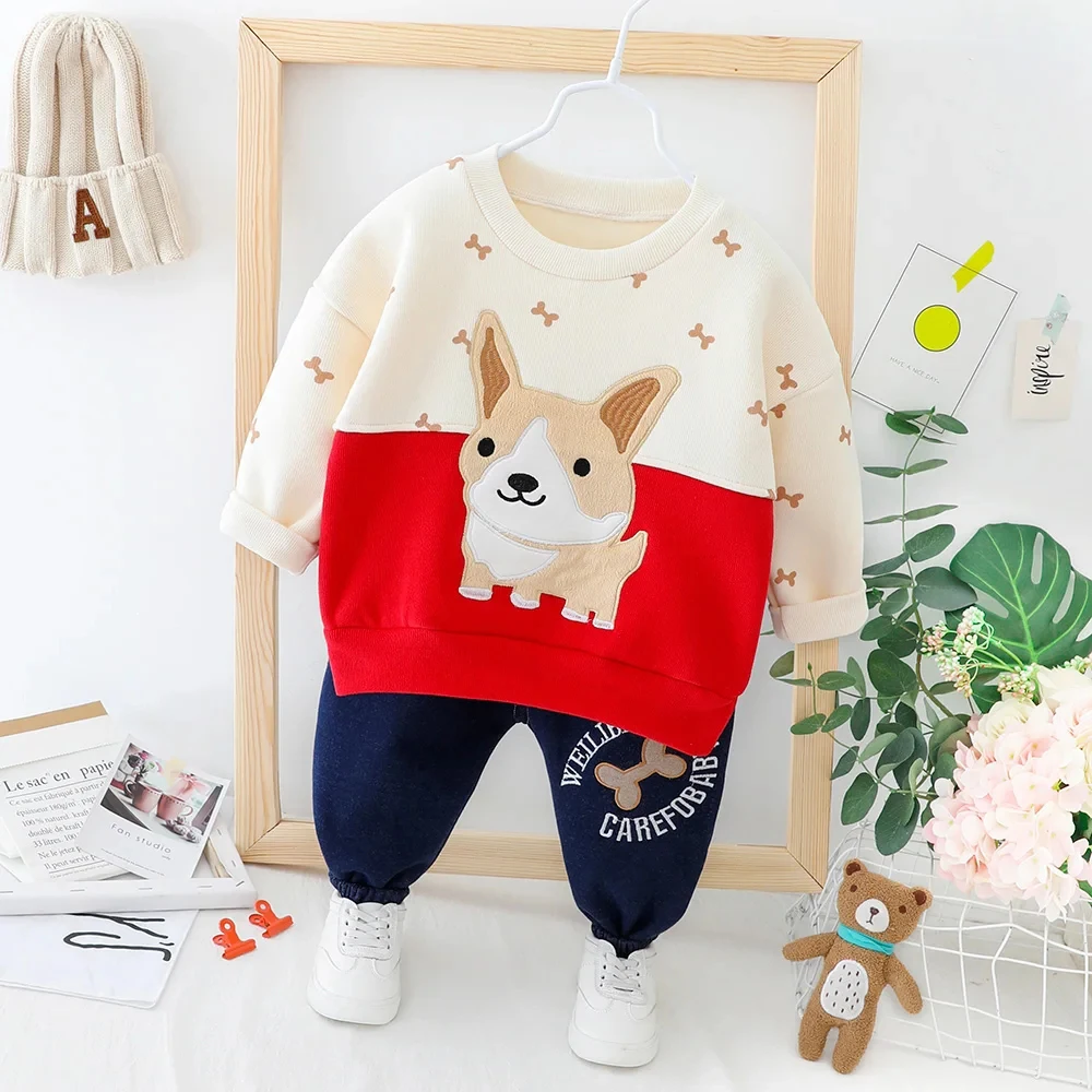 

Autumn Winter Baby Girls Boys Clothing Sets Cartoon Infant Clothes Outfits Children Plush Sweater Pants Kids Warm Sportswear