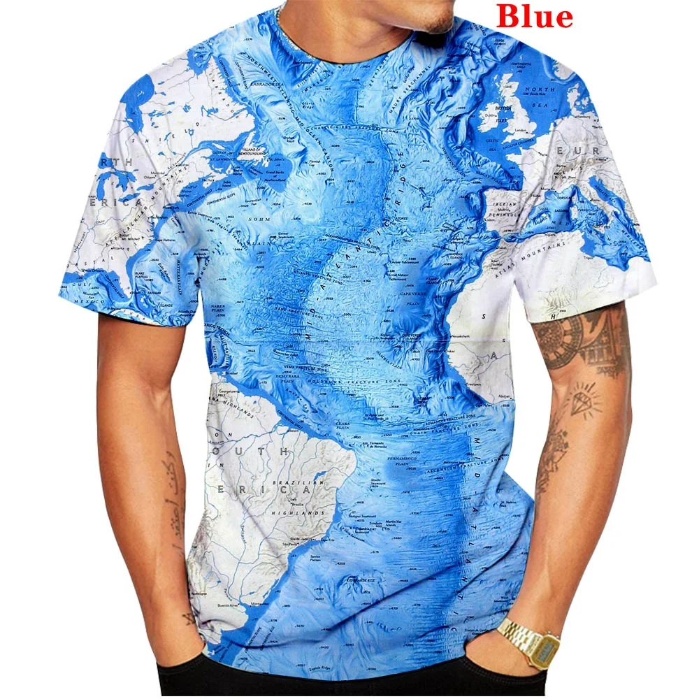 Men Fashion brand tees shirt Casual World map 3d printing T-shirt Funny summer Tops short sleeved novelty Tshirt