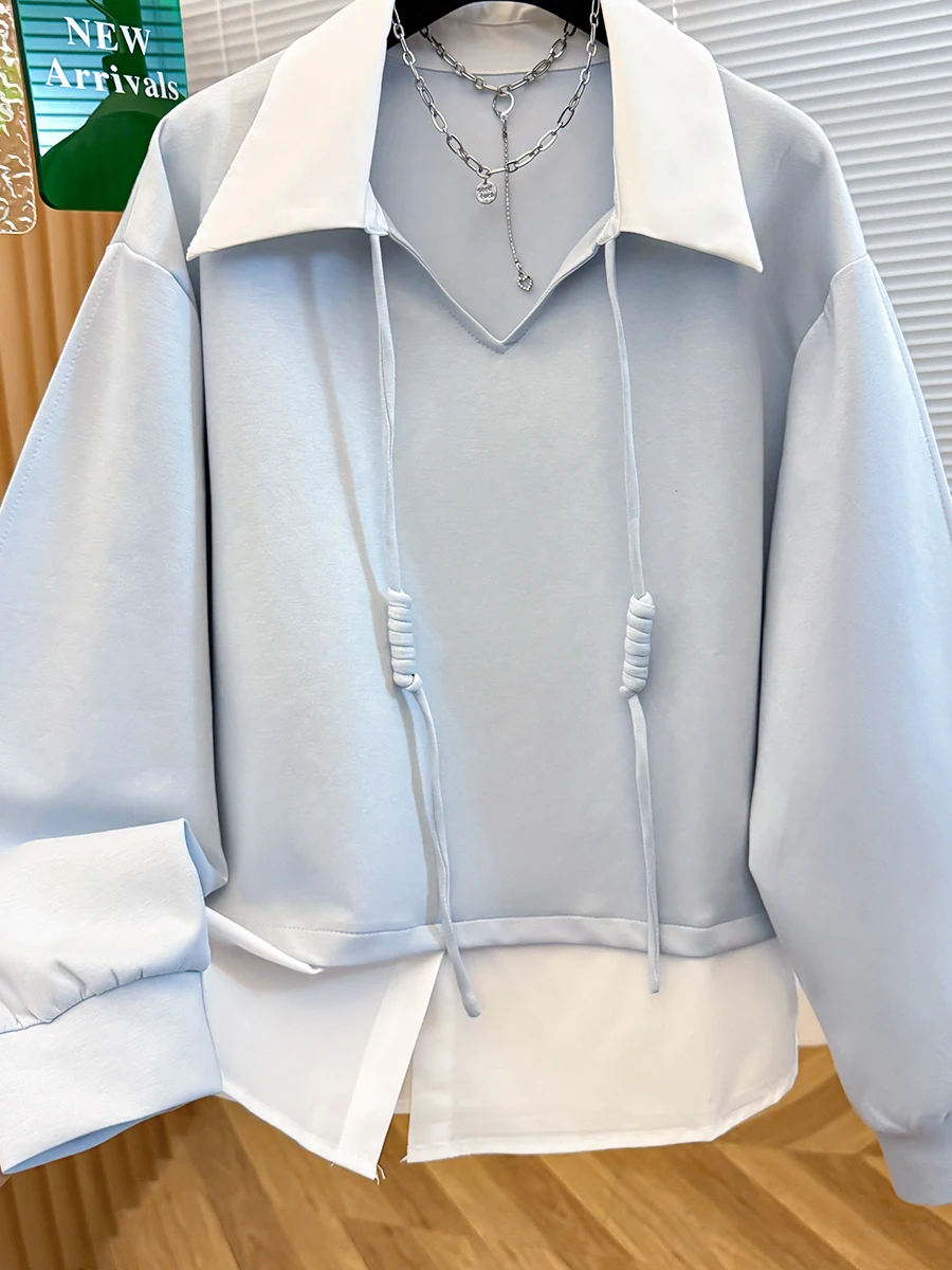 

Korean Japanese High-End Anti-Aging Ne Long Sve Hoodie Large Size Faionable Trendy Two-Piece Top Commute Sle