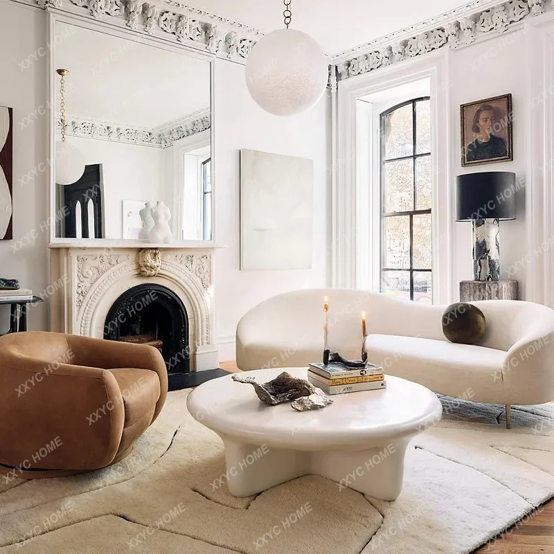 A light luxury fabric curved three-person sofa vintage  creative special-shaped hotel beauty salon curved sofa