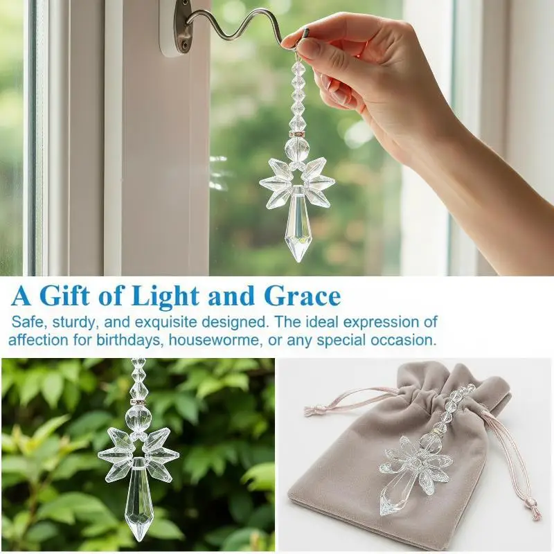 Rainbow Guardian Angel Crystal Light Catcher Decorative Hanging Ornament 1Pc for Home Porch Car Window Kids Room Decoration