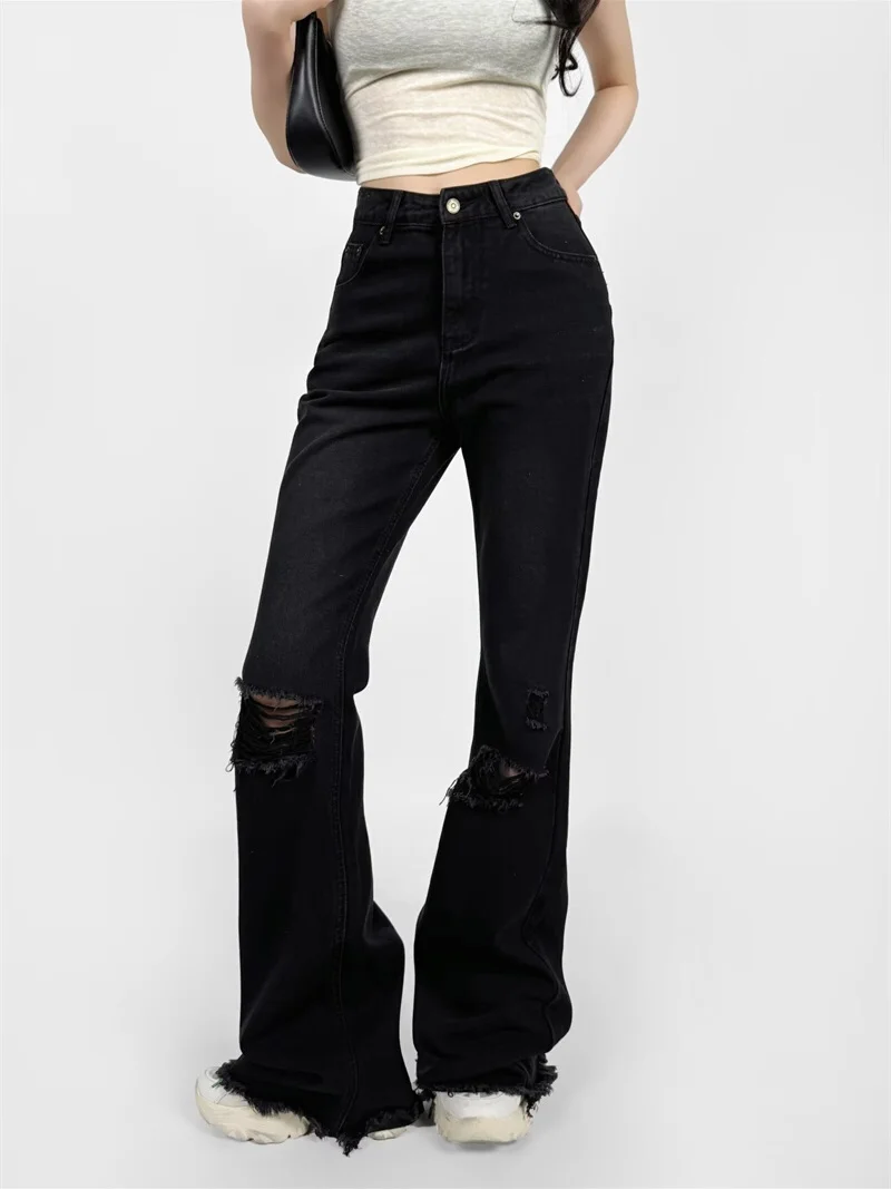 Pantalones vaqueros americanos Retro descoloridos Bell Bot, pantalones largos de cintura alta, adelgazantes, cónicos, deshilachados, hasta el suelo, corte de bota, pantalones vaqueros